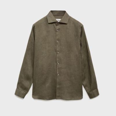 Garment-washed linen overshirt