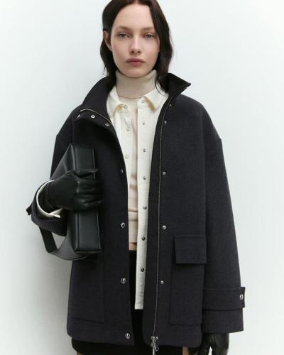 Funnel-neck wool jacket